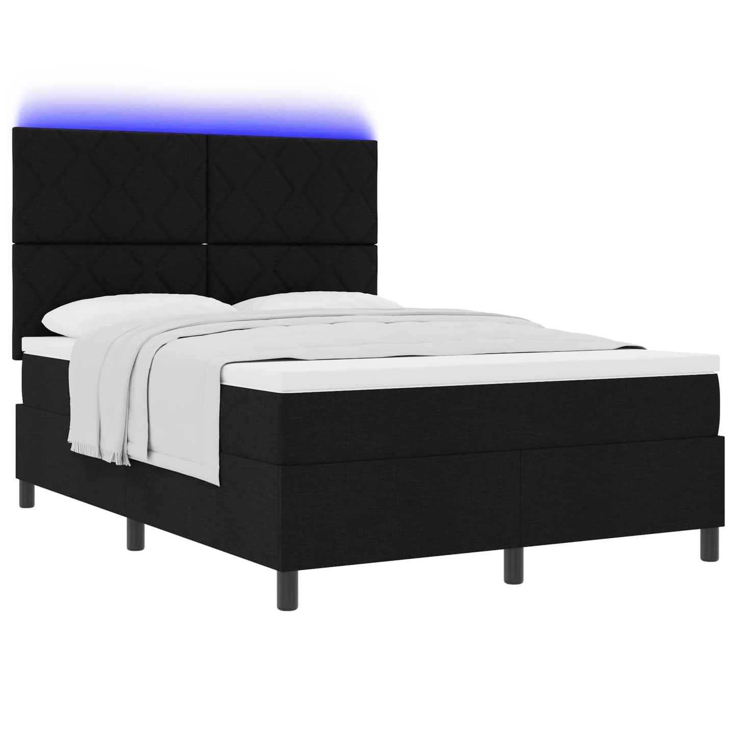 Box spring seng med LED-lysstrimler Sort 160 x 200 cm Stof