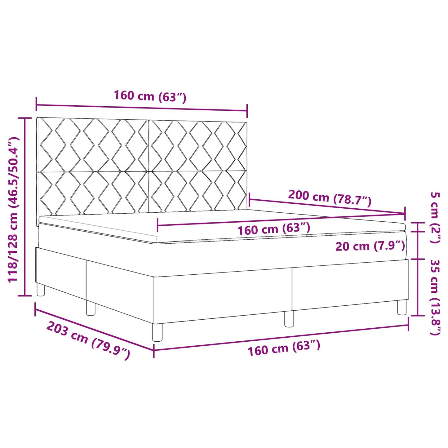 Box spring seng med LED-lysstrimler Sort 160 x 200 cm Stof