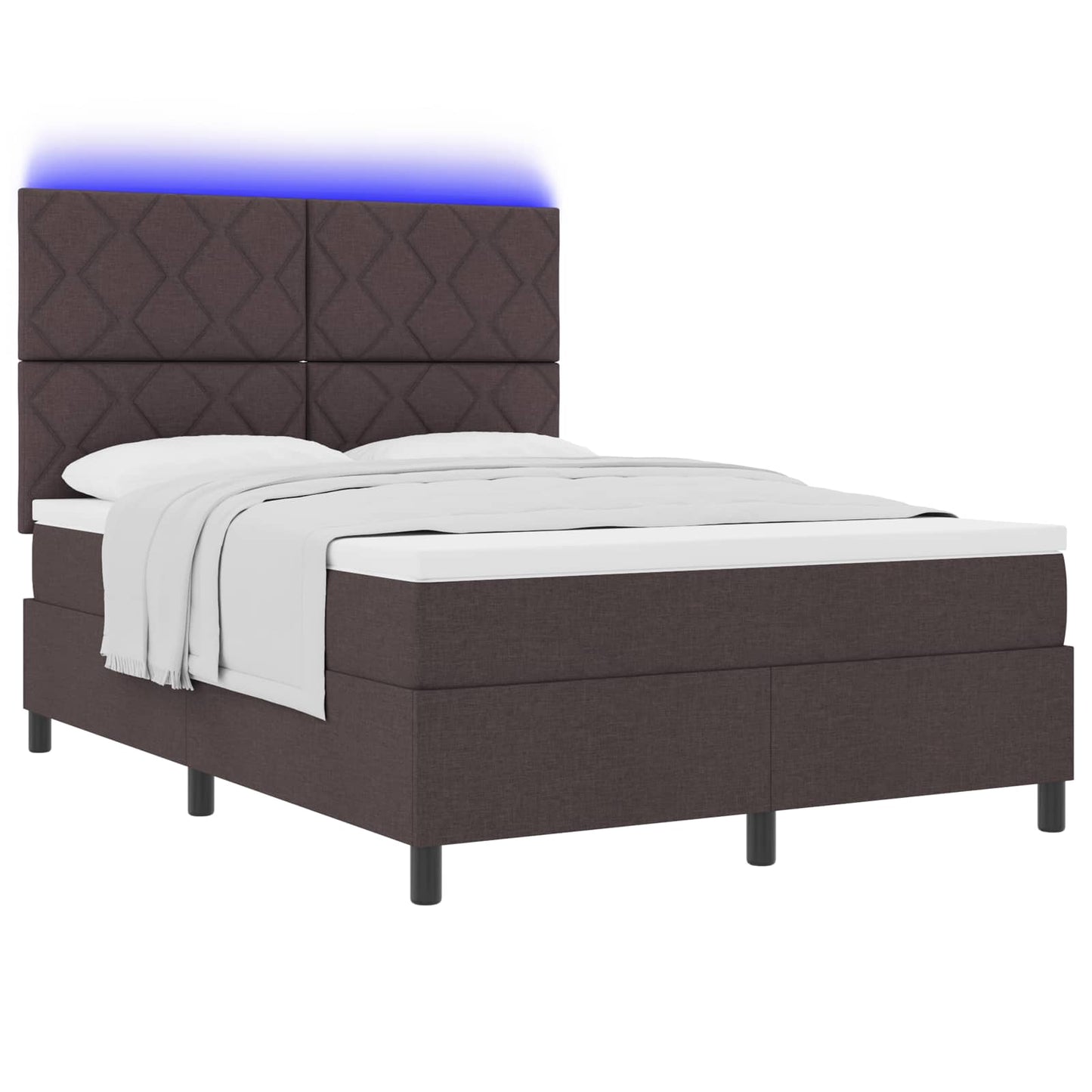 Box spring seng med LED-lysstrimler Mørkebrun 160 x 200 cm Stof