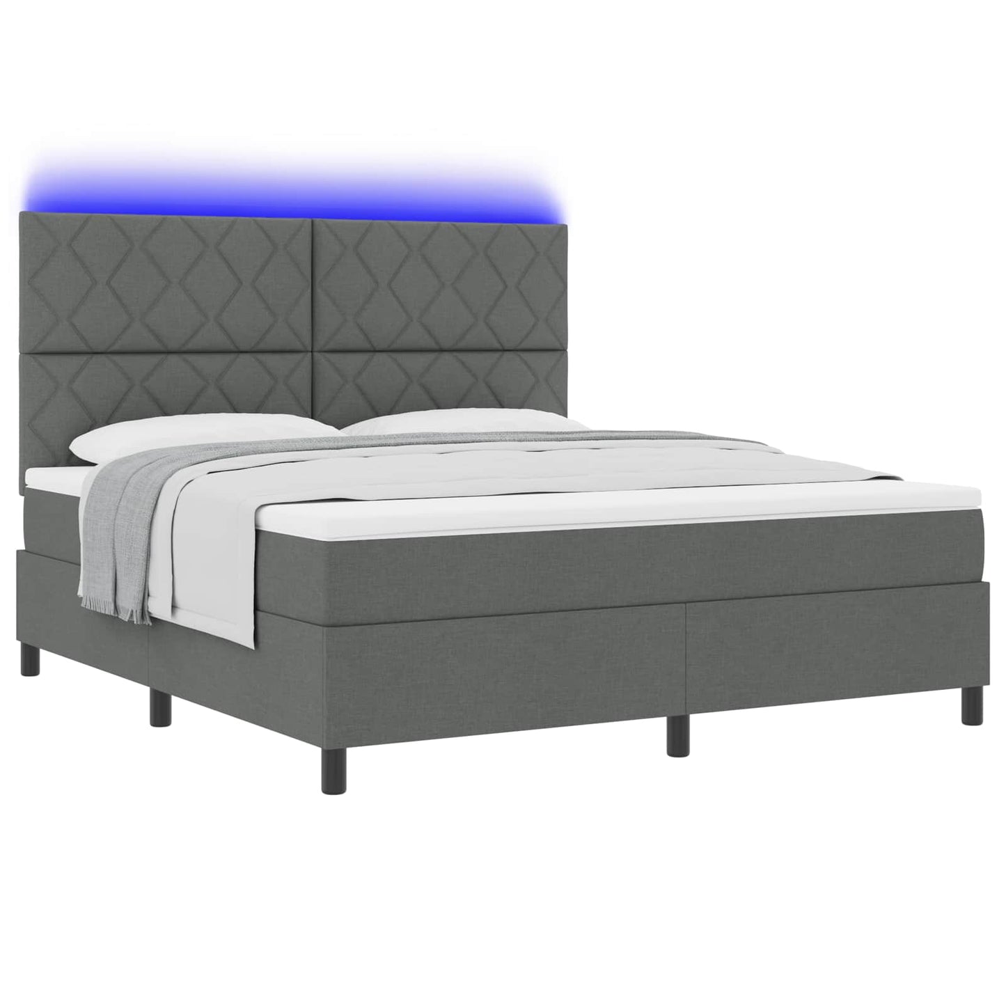 Box spring seng med LED-lysstrimler Mørkegrå 180 x 200 cm Stof