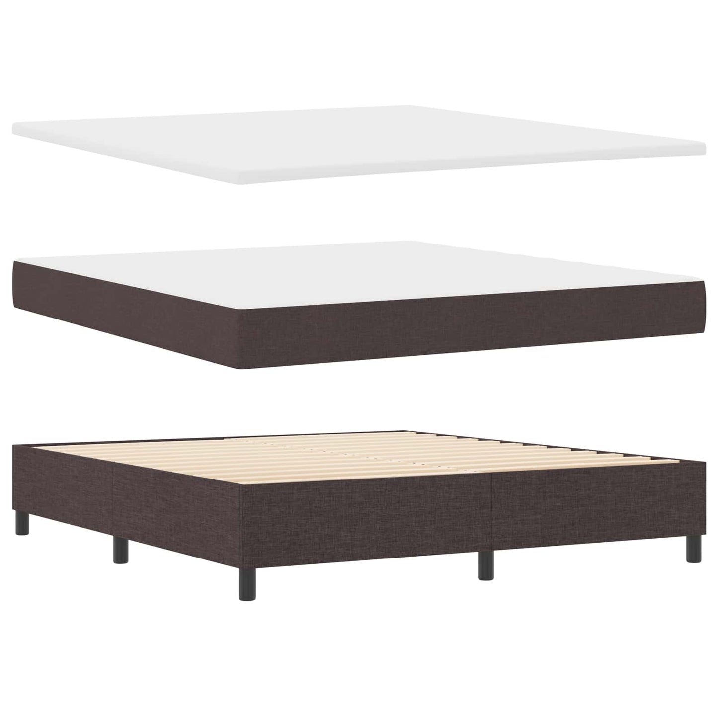 Box spring seng med LED-lysstrimler Mørkebrun 180 x 200 cm Stof