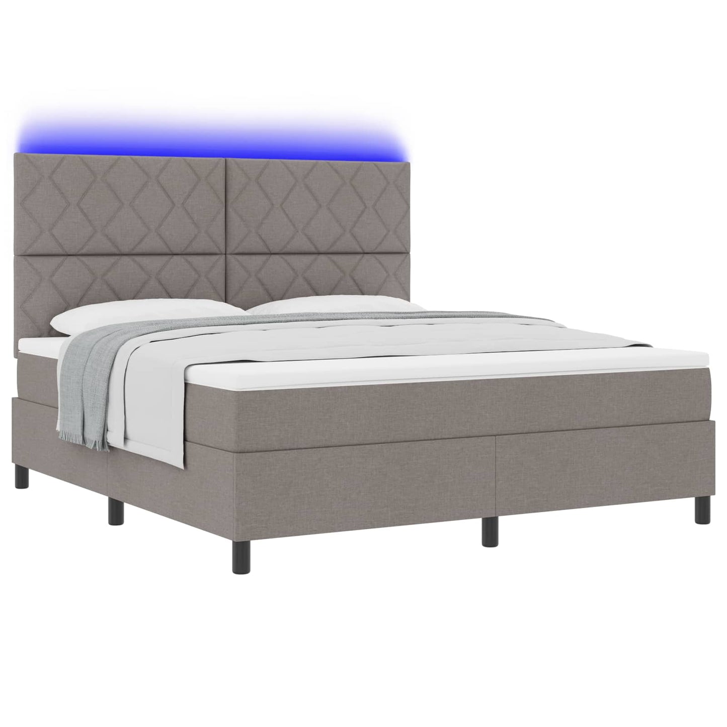 Box spring seng med LED-lysstrimler Gråbrun 180 x 200 cm Stof