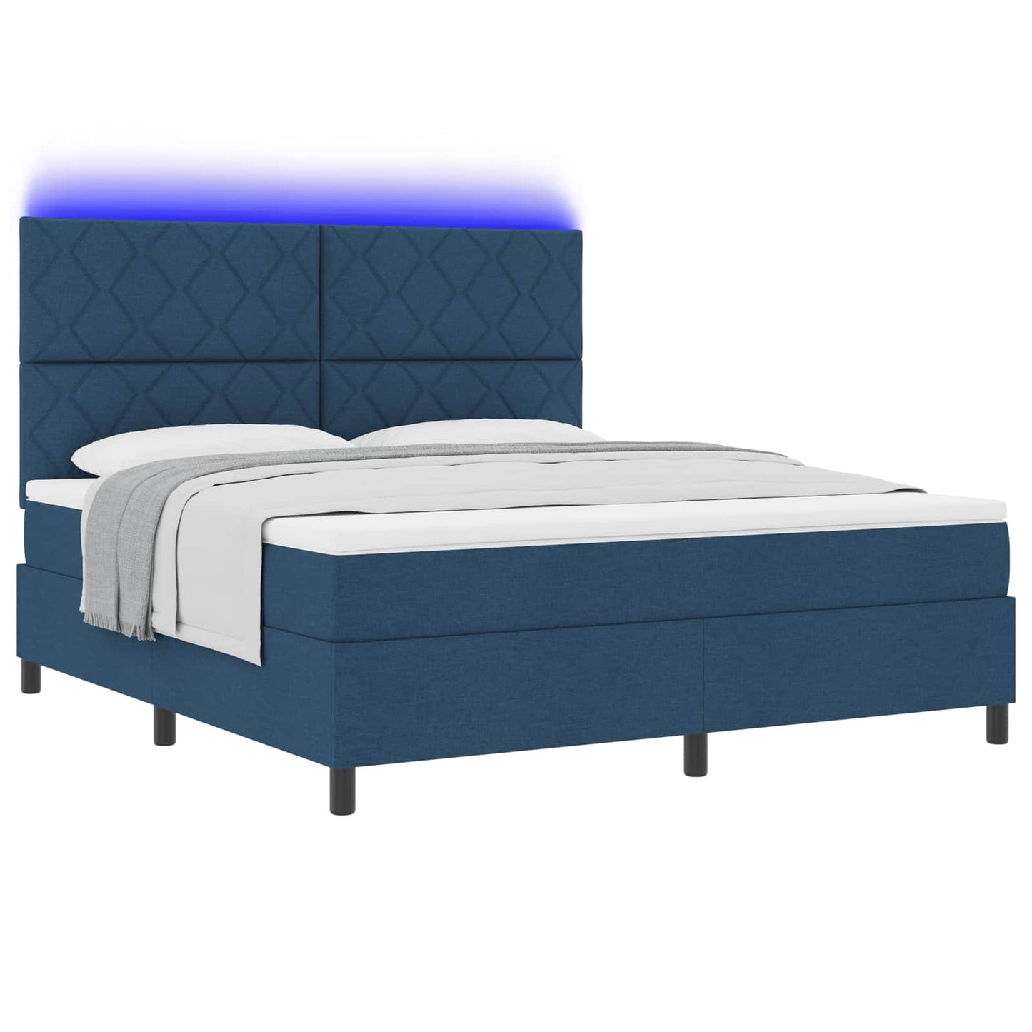 Box spring seng med LED-lysstrimler Blå 180 x 200 cm Stof