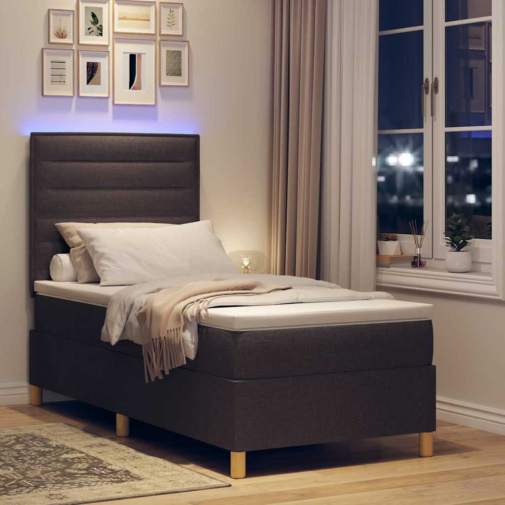LED Box Spring Bed med hovedgærde Mørk Brun 100 x 200 cm Stof