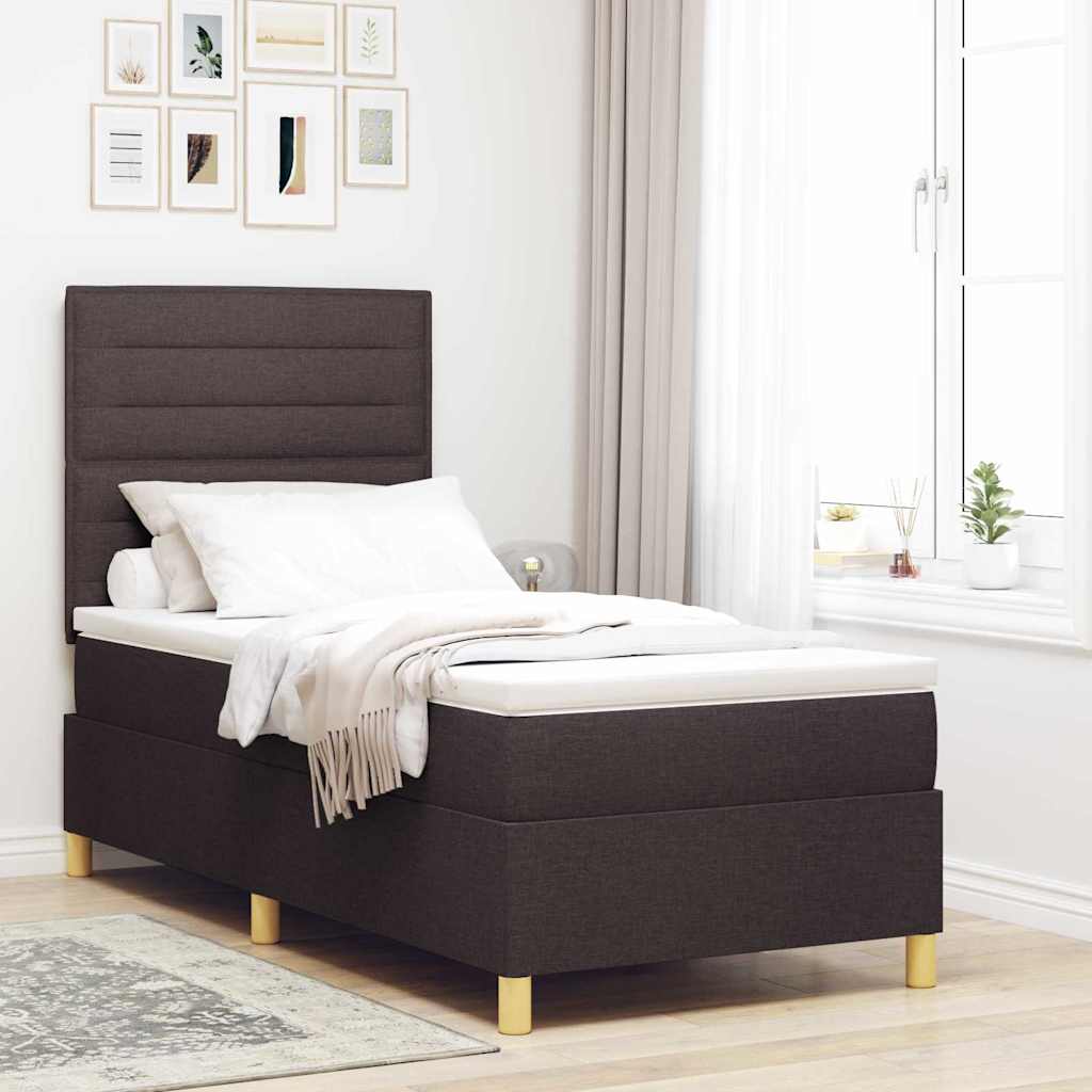 LED Box Spring Bed med hovedgærde Mørk Brun 100 x 200 cm Stof