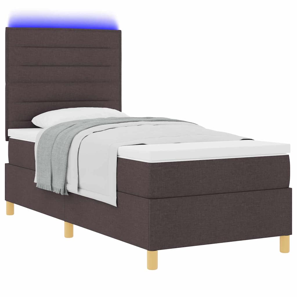 LED Box Spring Bed med hovedgærde Mørk Brun 100 x 200 cm Stof