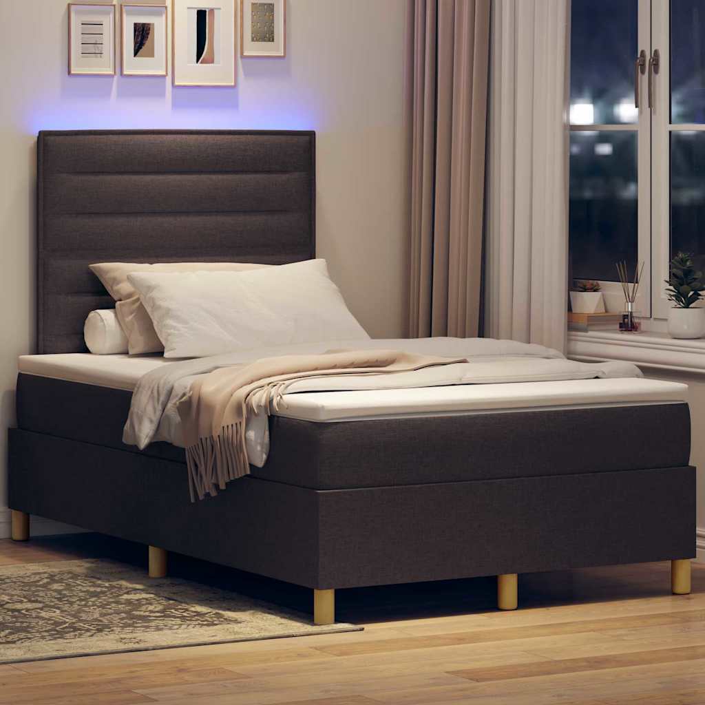 LED Box Spring Bed med hovedgærde Mørk Brun 120 x 190 cm Stof
