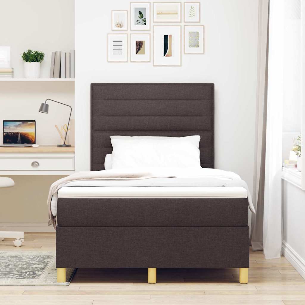 LED Box Spring Bed med hovedgærde Mørk Brun 120 x 190 cm Stof