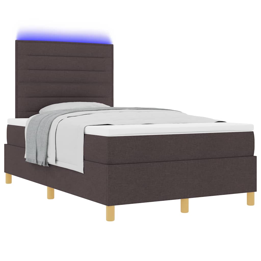 LED Box Spring Bed med hovedgærde Mørk Brun 120 x 190 cm Stof