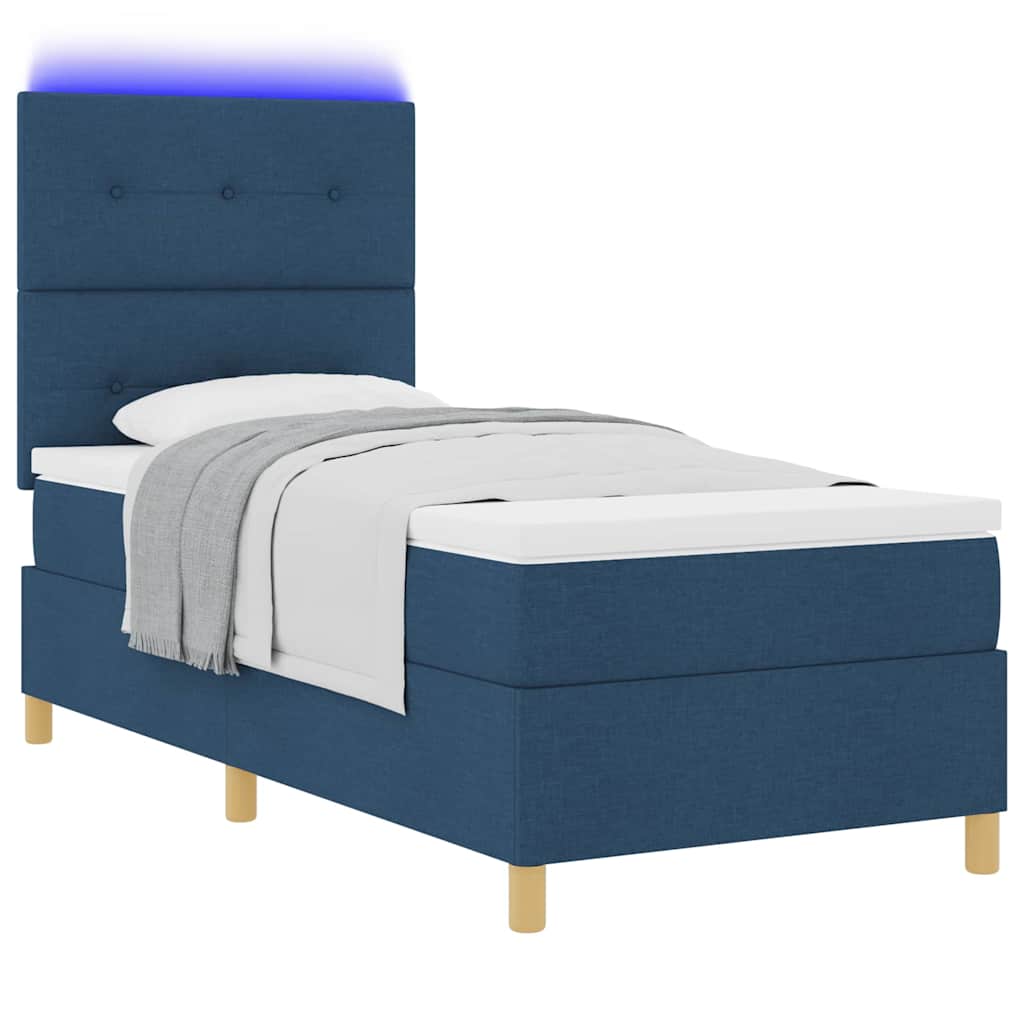 LED Box Spring Bed med hovedgærde Blå 90 x 190 cm Stof