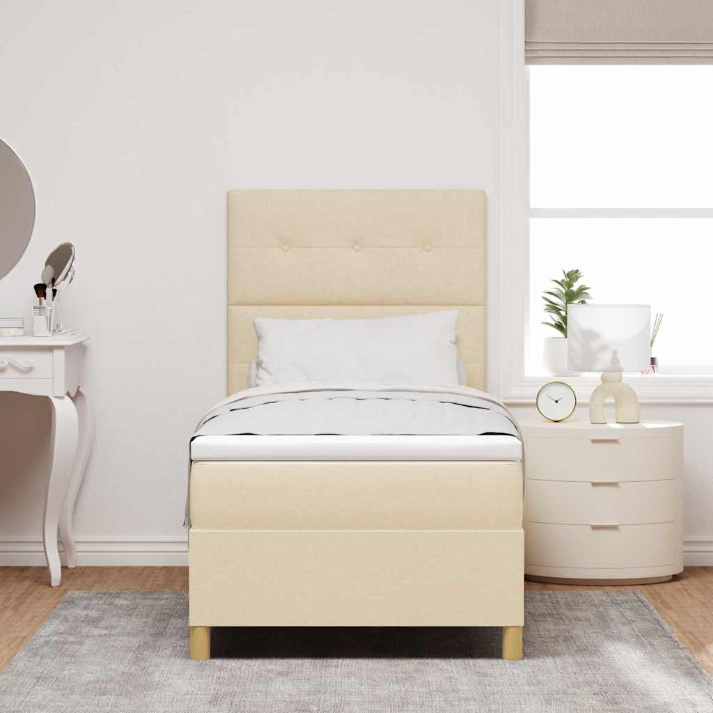 LED Box Spring Bed med hovedgærde Creme 90 x 200 cm Stof