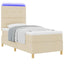 LED Box Spring Bed med hovedgærde Creme 90 x 200 cm Stof