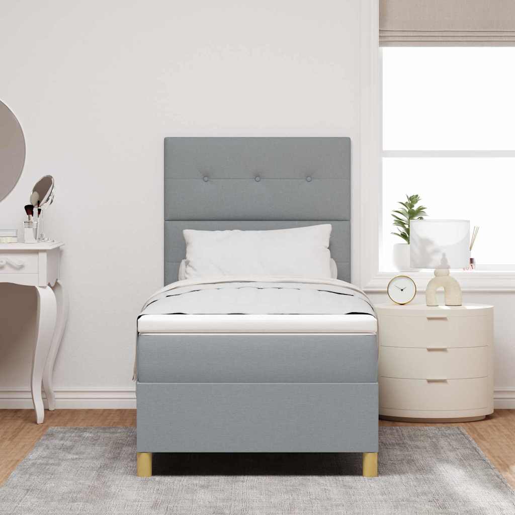 LED Box Spring Bed med hovedgærde Lysegrå 100 x 200 cm Stof