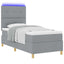 LED Box Spring Bed med hovedgærde Lysegrå 100 x 200 cm Stof