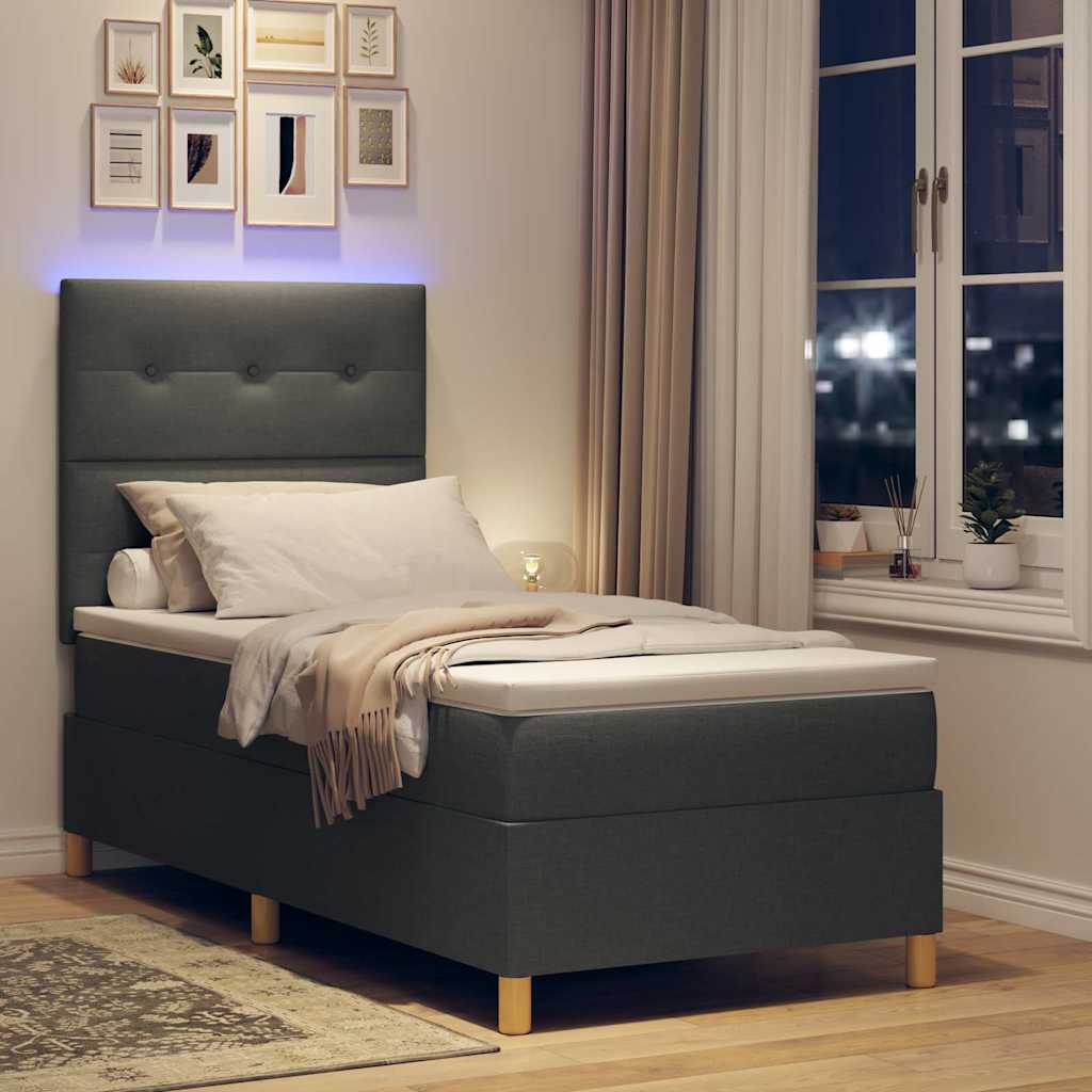 LED Box Spring Bed med hovedgærde Mørkegrå 100 x 200 cm Stof