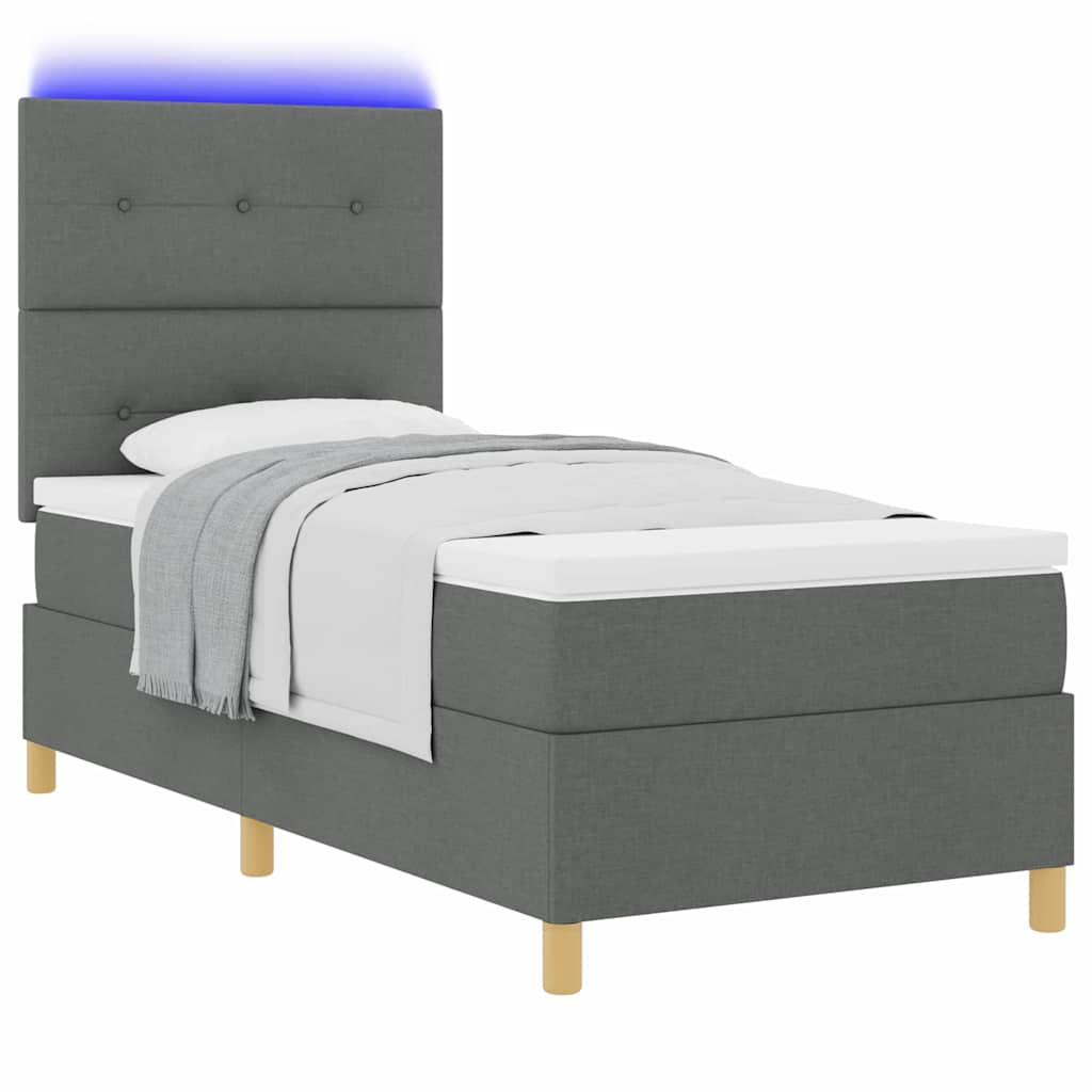 LED Box Spring Bed med hovedgærde Mørkegrå 100 x 200 cm Stof
