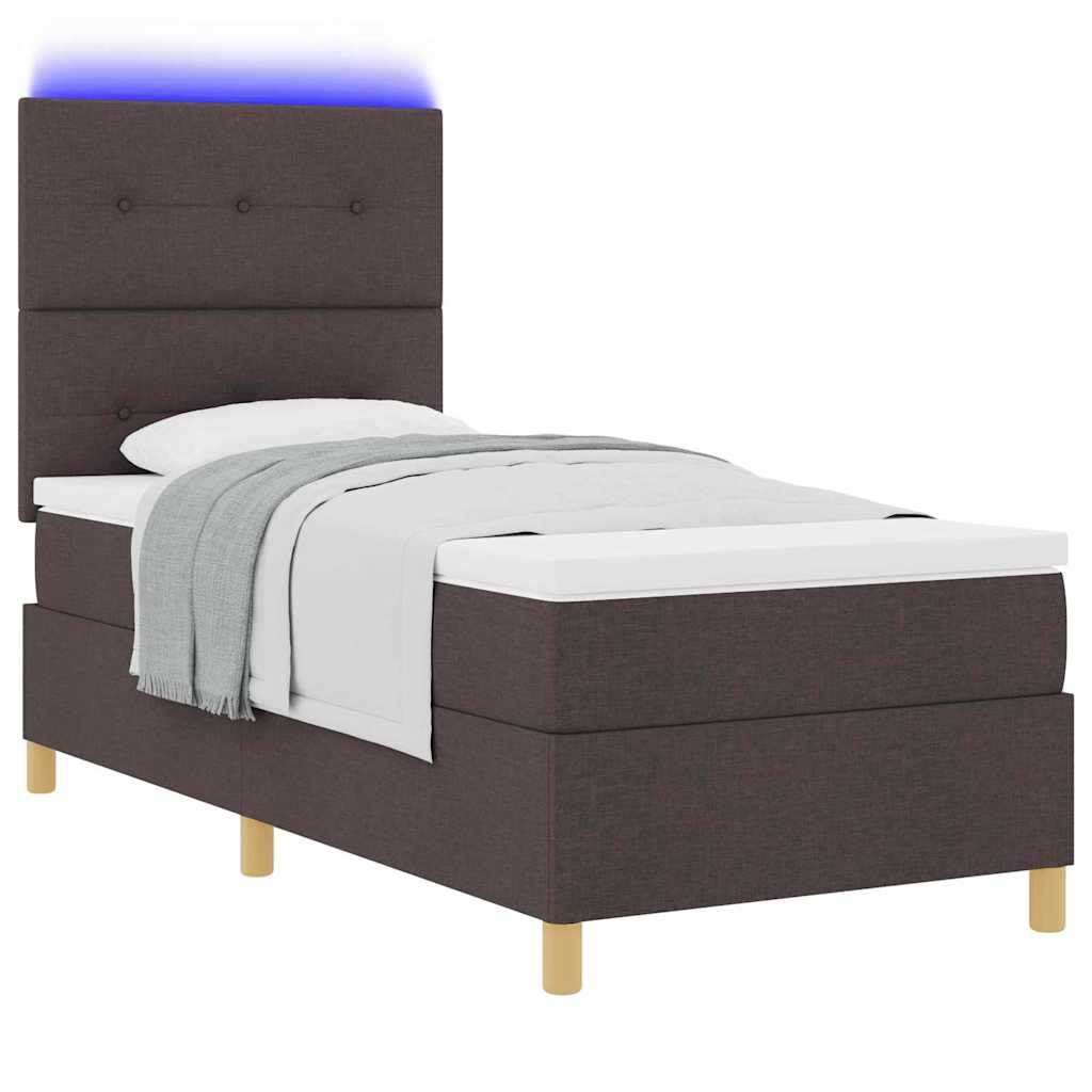 LED Box Spring Bed med hovedgærde Mørk Brun 100 x 200 cm Stof
