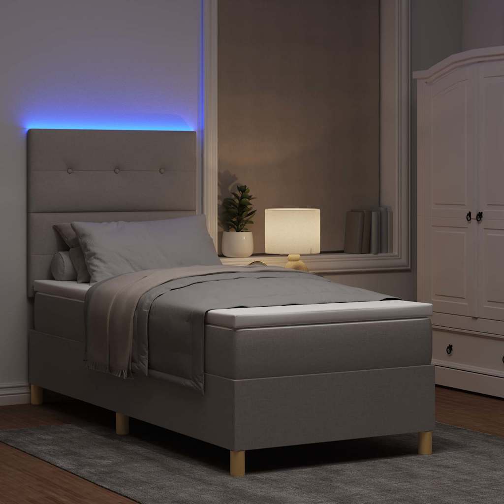 LED Box Spring Bed med hovedgærde Gråbrun 100 x 200 cm Stof