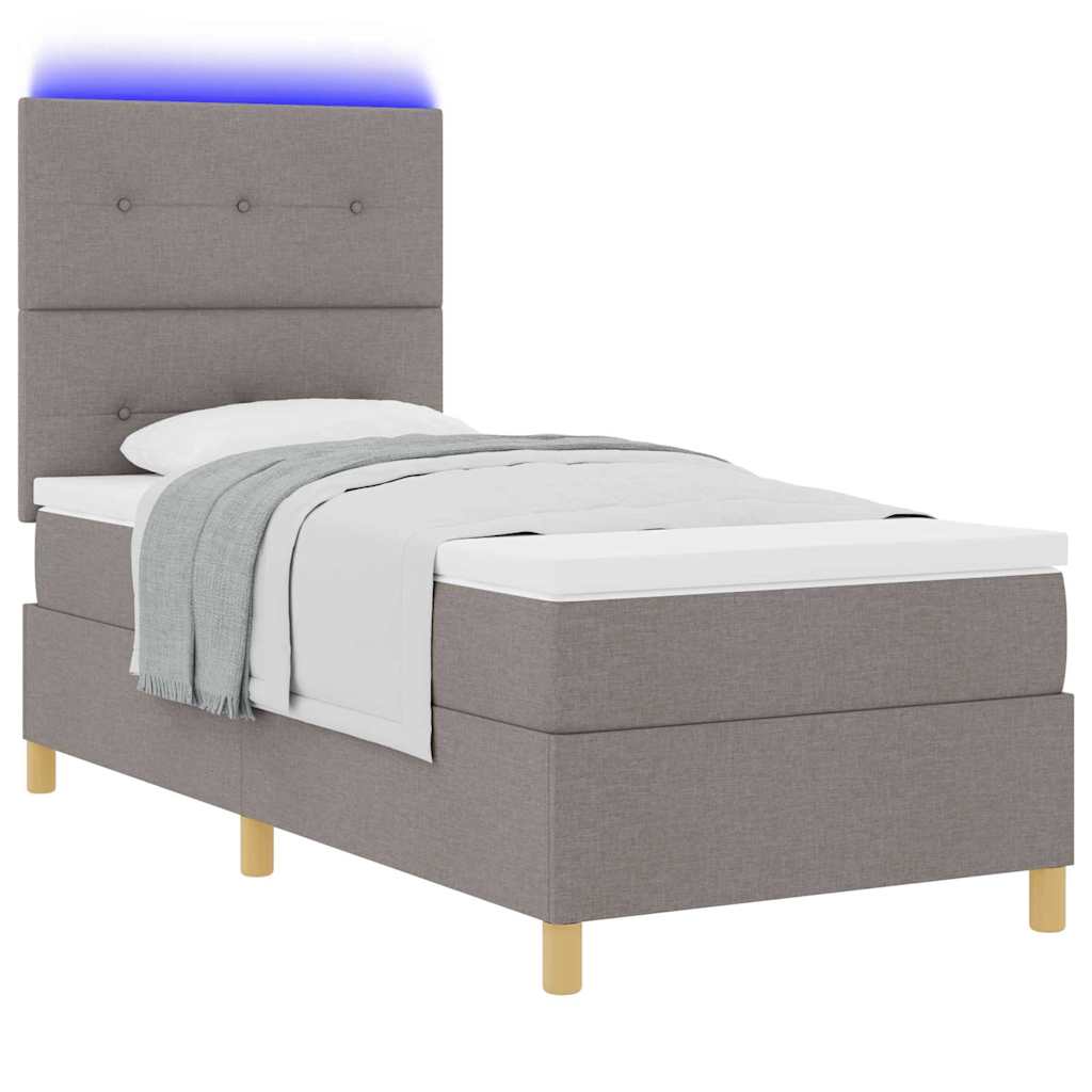 LED Box Spring Bed med hovedgærde Gråbrun 100 x 200 cm Stof