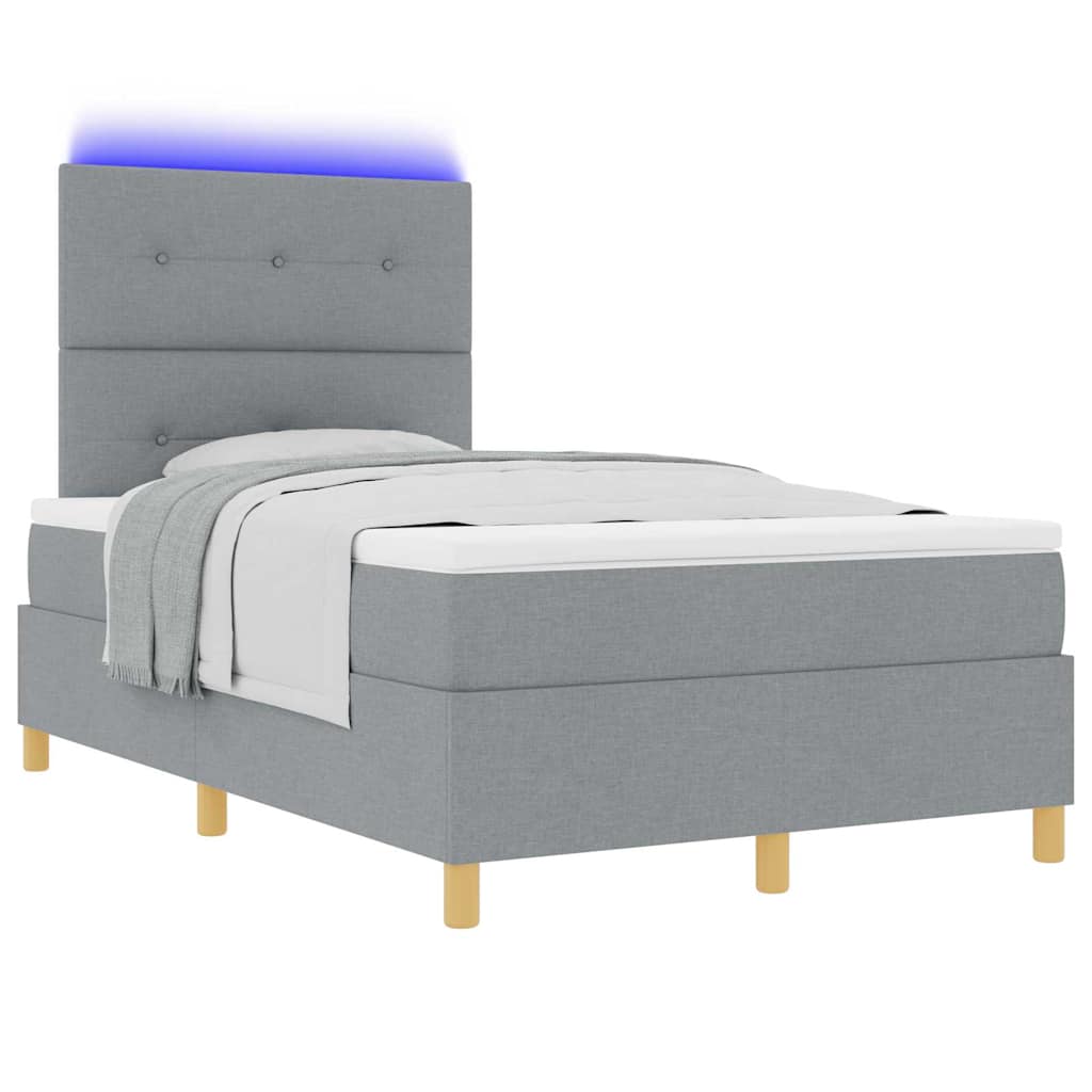 LED Box Spring Bed med hovedgærde Lysegrå 120 x 190 cm Stof