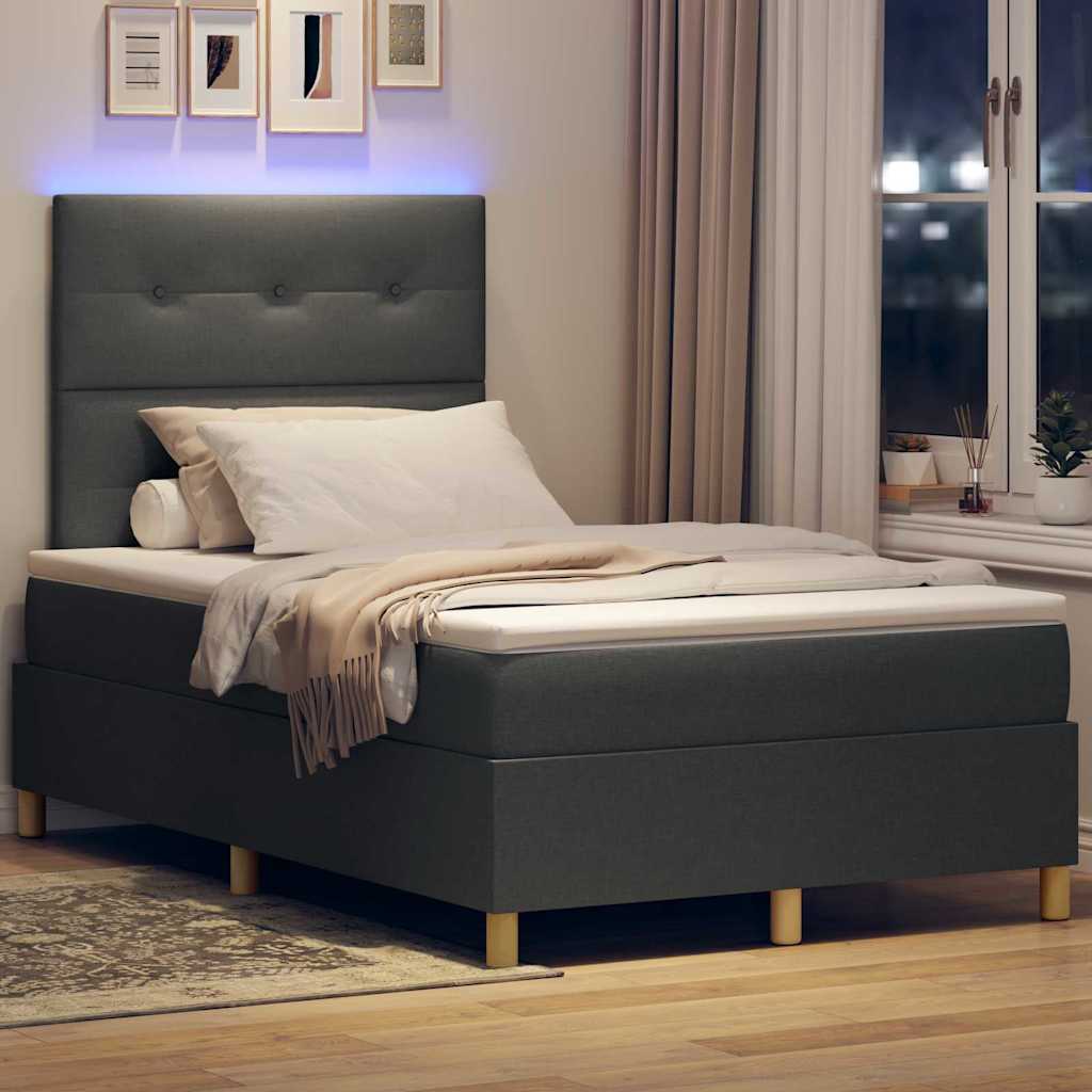 LED Box Spring Bed med hovedgærde Mørkegrå 120 x 190 cm Stof