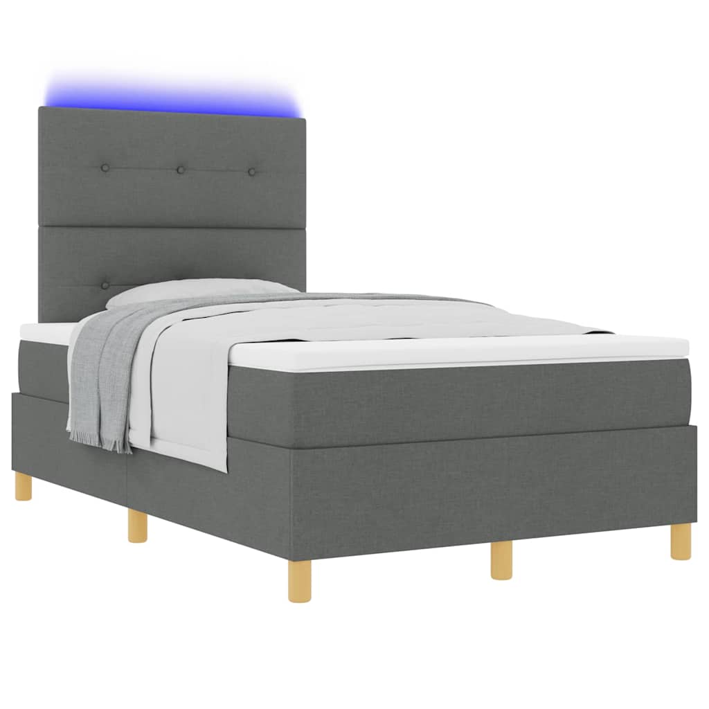 LED Box Spring Bed med hovedgærde Mørkegrå 120 x 190 cm Stof