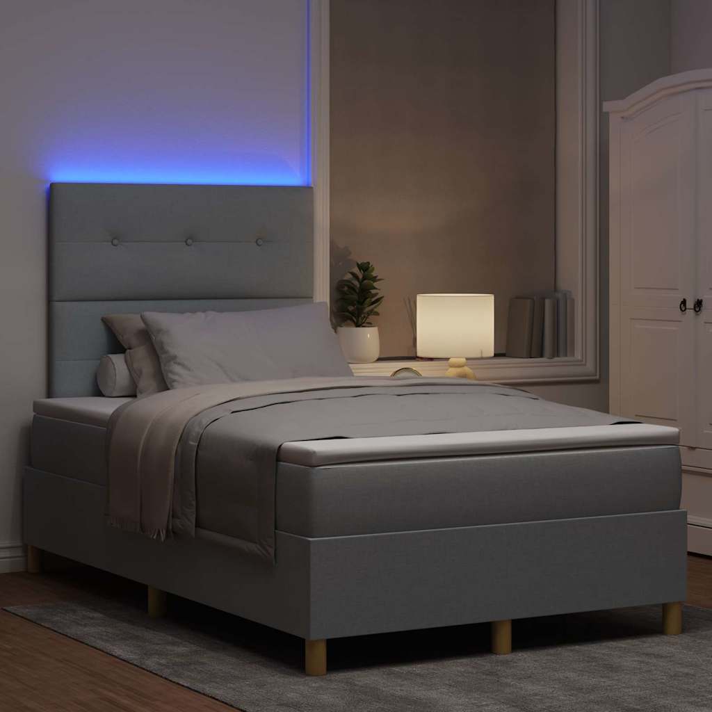 LED Box Spring Bed med hovedgærde Lysegrå 120 x 200 cm Stof