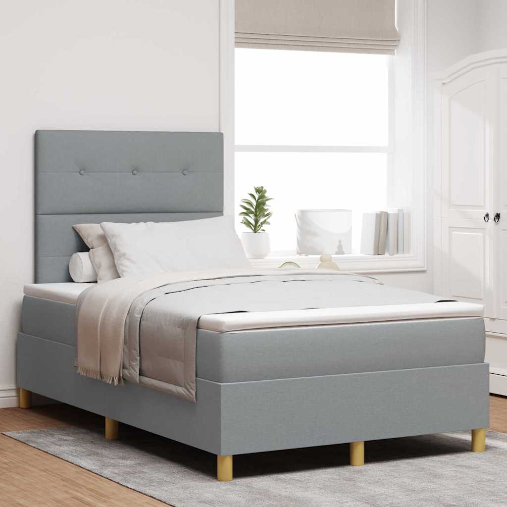LED Box Spring Bed med hovedgærde Lysegrå 120 x 200 cm Stof