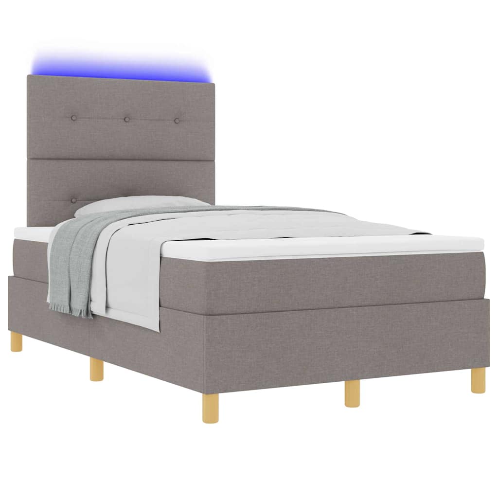 LED Box Spring Bed med pude Gråbrun 120 x 200 cm Stof