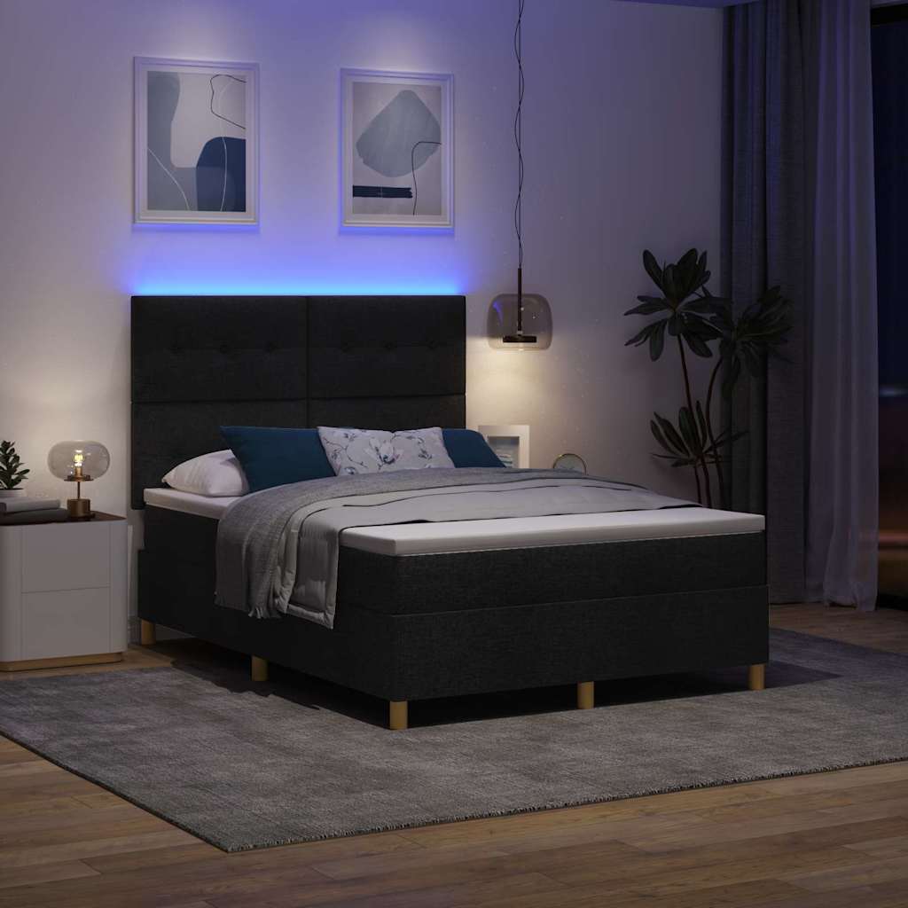 LED Box Spring Bed med hovedgærde Sort 140 x 190 cm Stof
