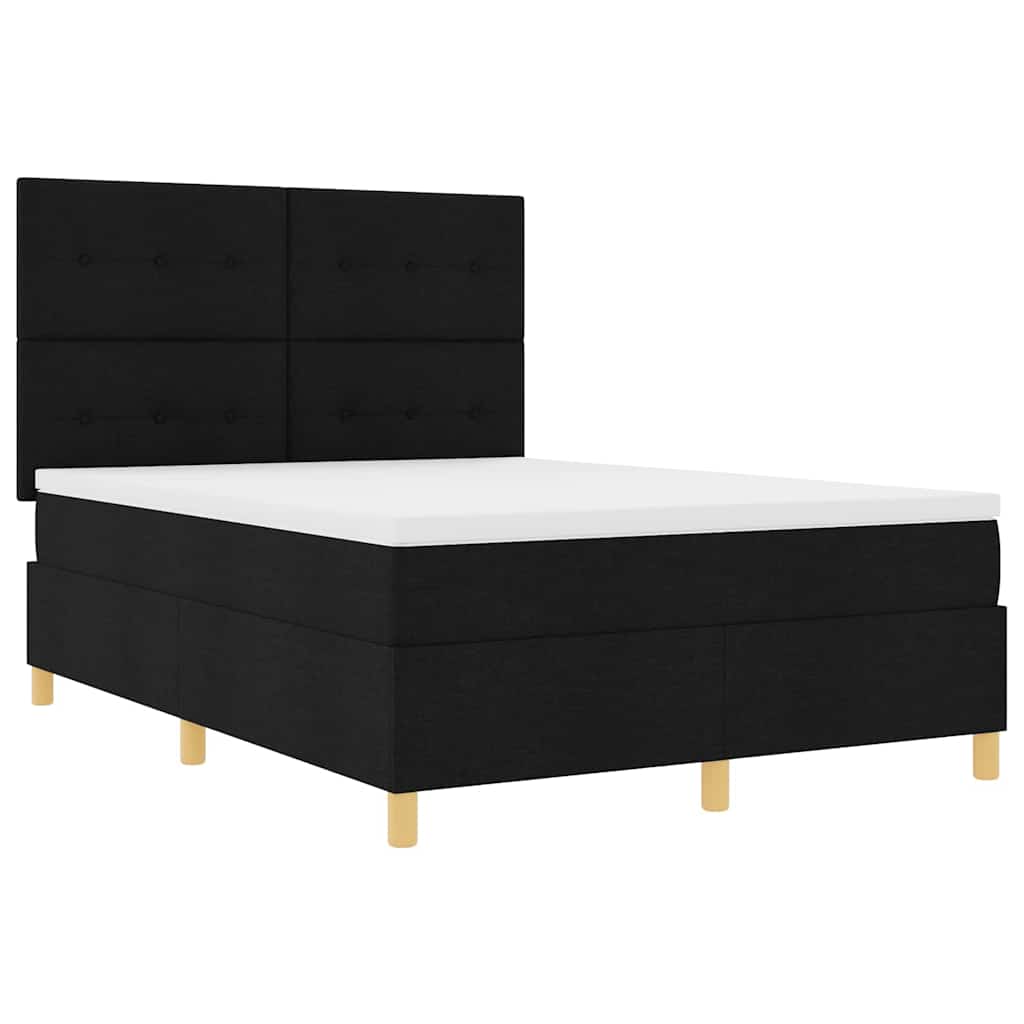 LED Box Spring Bed med hovedgærde Sort 140 x 190 cm Stof