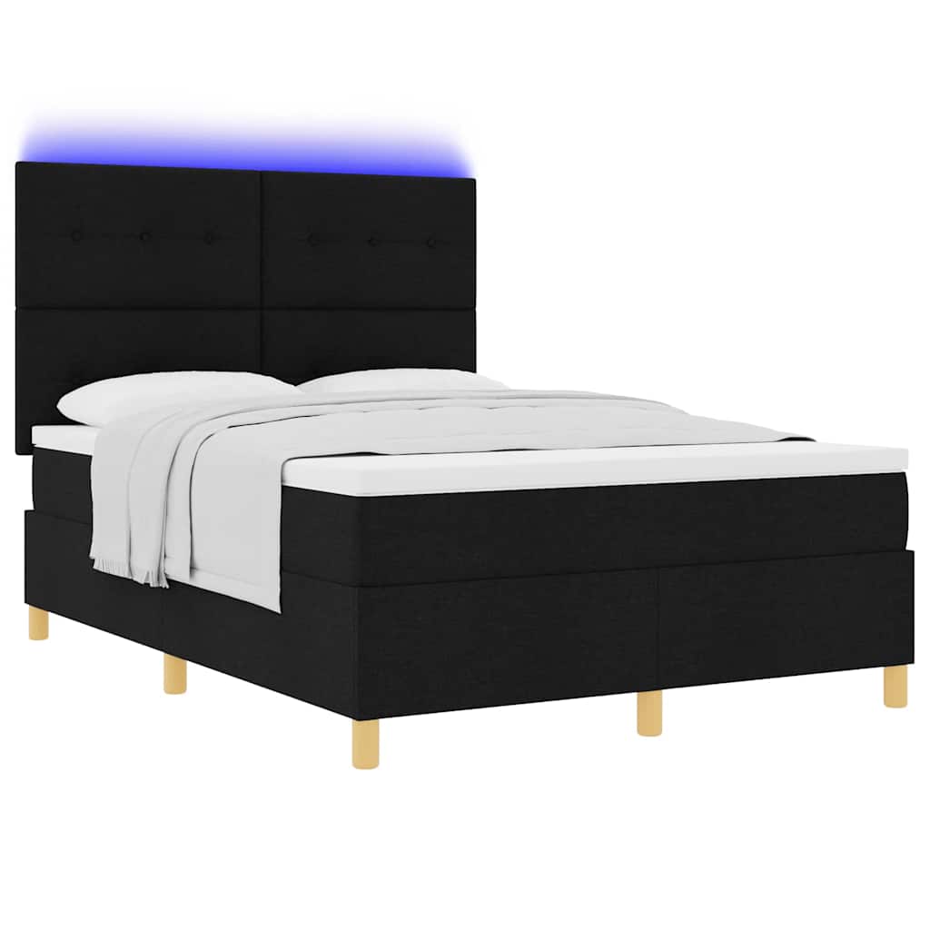 LED Box Spring Bed med hovedgærde Sort 140 x 190 cm Stof