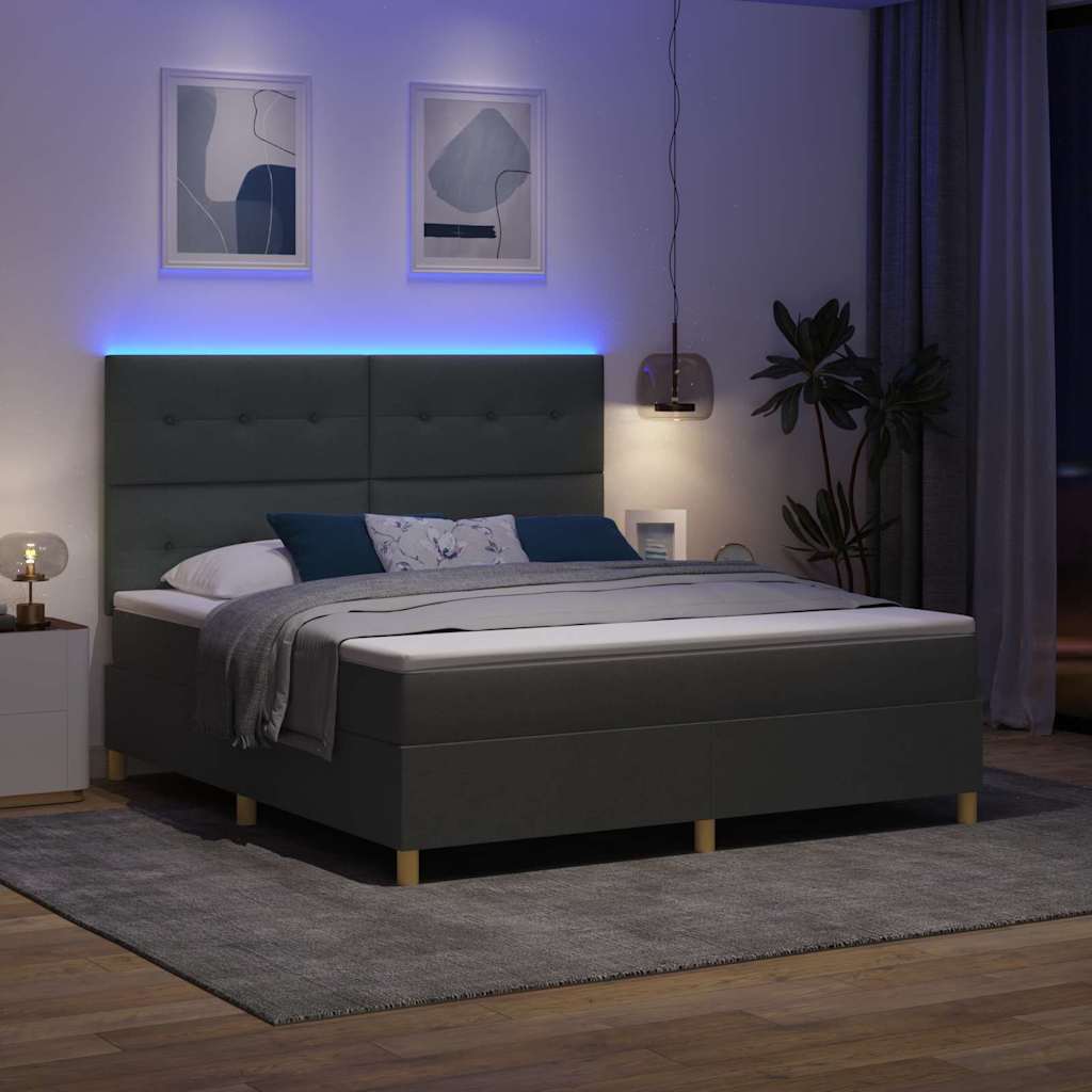 LED Box Spring Bed med hovedgærde Mørkegrå 180 x 200 cm Stof