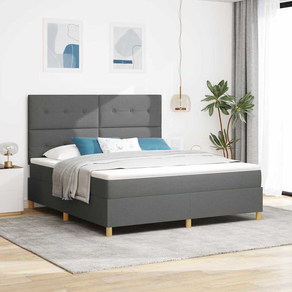 LED Box Spring Bed med hovedgærde Mørkegrå 180 x 200 cm Stof