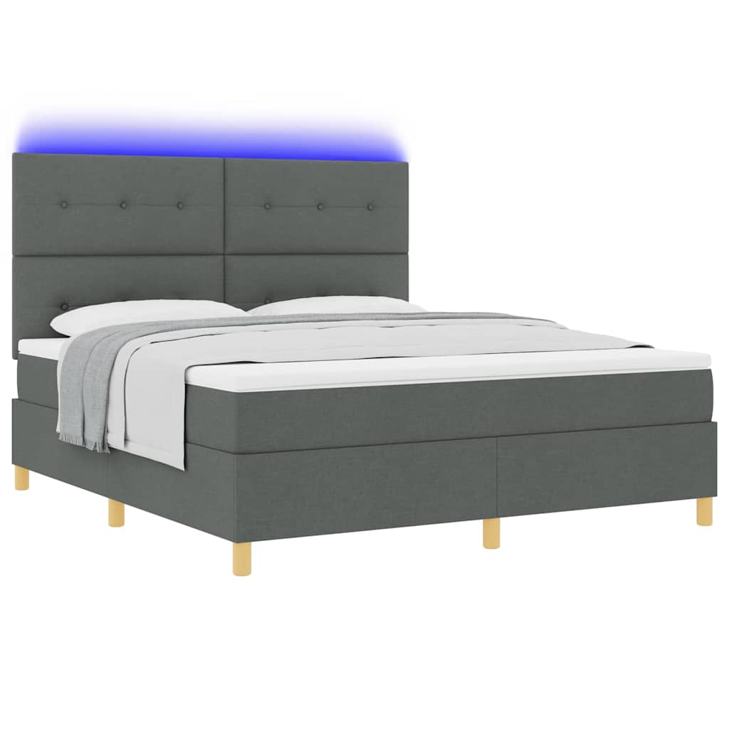 LED Box Spring Bed med hovedgærde Mørkegrå 180 x 200 cm Stof