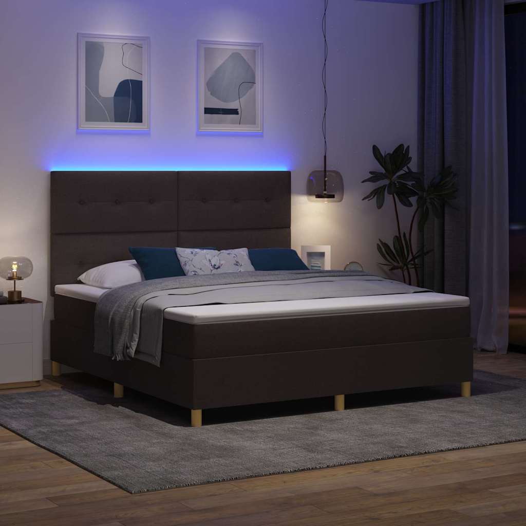 LED Box Spring Bed med hovedgærde Mørk Brun 180 x 200 cm Stof