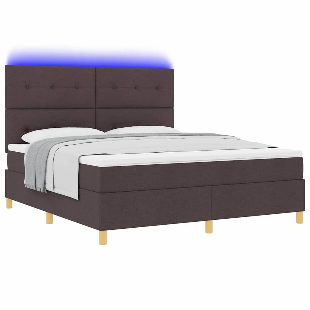 LED Box Spring Bed med hovedgærde Mørk Brun 180 x 200 cm Stof