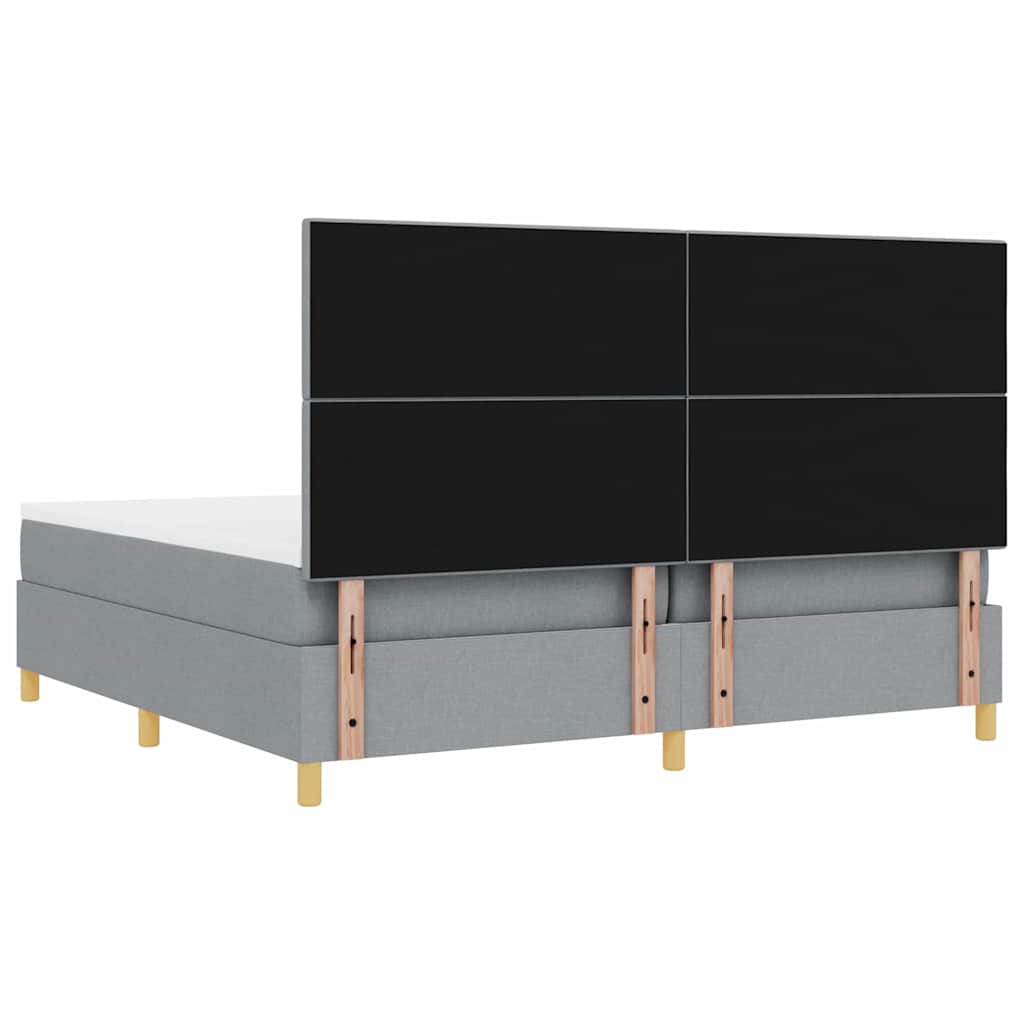 LED Box Spring Bed med hovedgærde Lysegrå 200 x 200 cm Stof