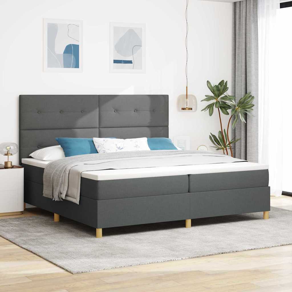 LED Box Spring Bed med hovedgærde Mørkegrå 200 x 200 cm Stof