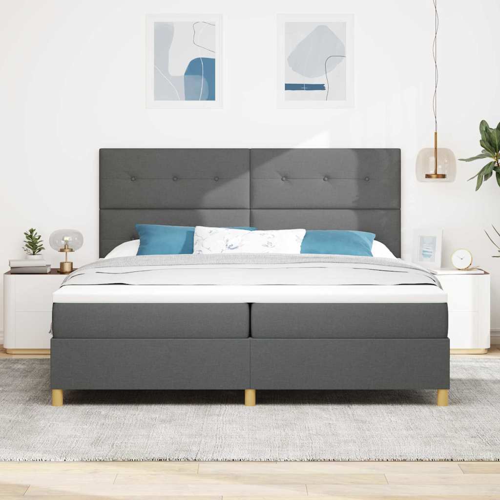 LED Box Spring Bed med hovedgærde Mørkegrå 200 x 200 cm Stof
