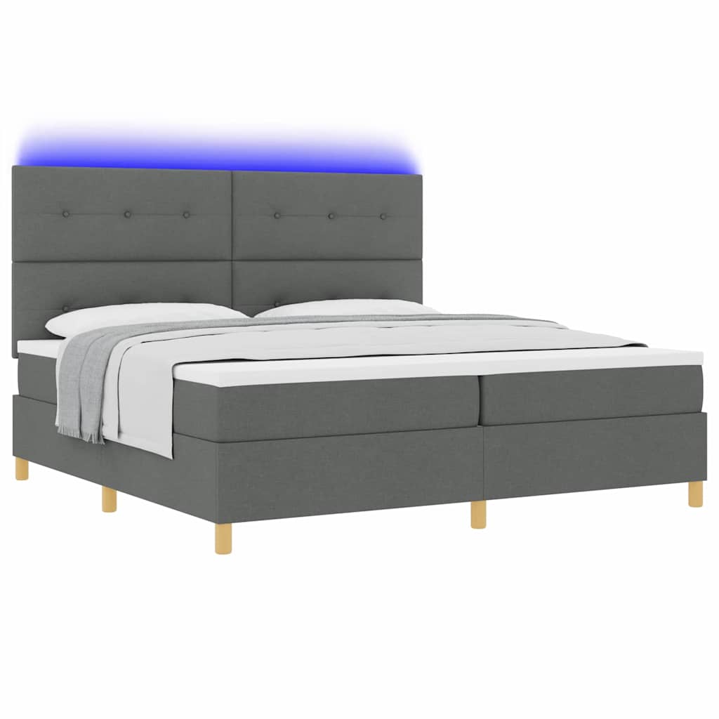 LED Box Spring Bed med hovedgærde Mørkegrå 200 x 200 cm Stof