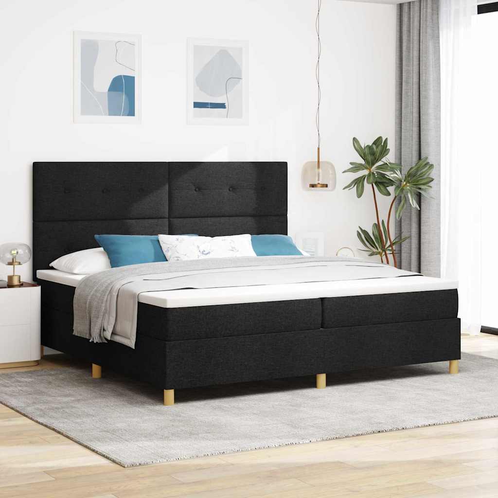 LED Box Spring Bed med hovedgærde Sort 200 x 200 cm Stof