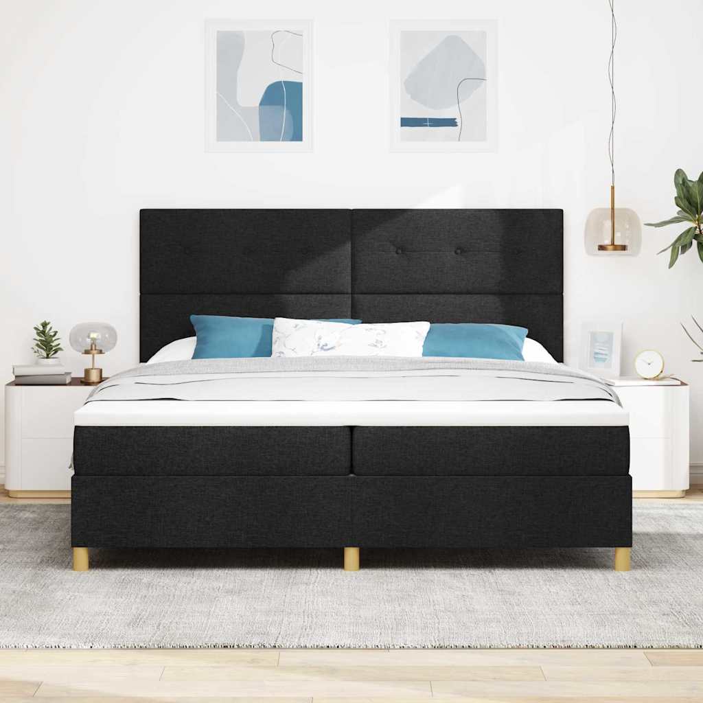 LED Box Spring Bed med hovedgærde Sort 200 x 200 cm Stof