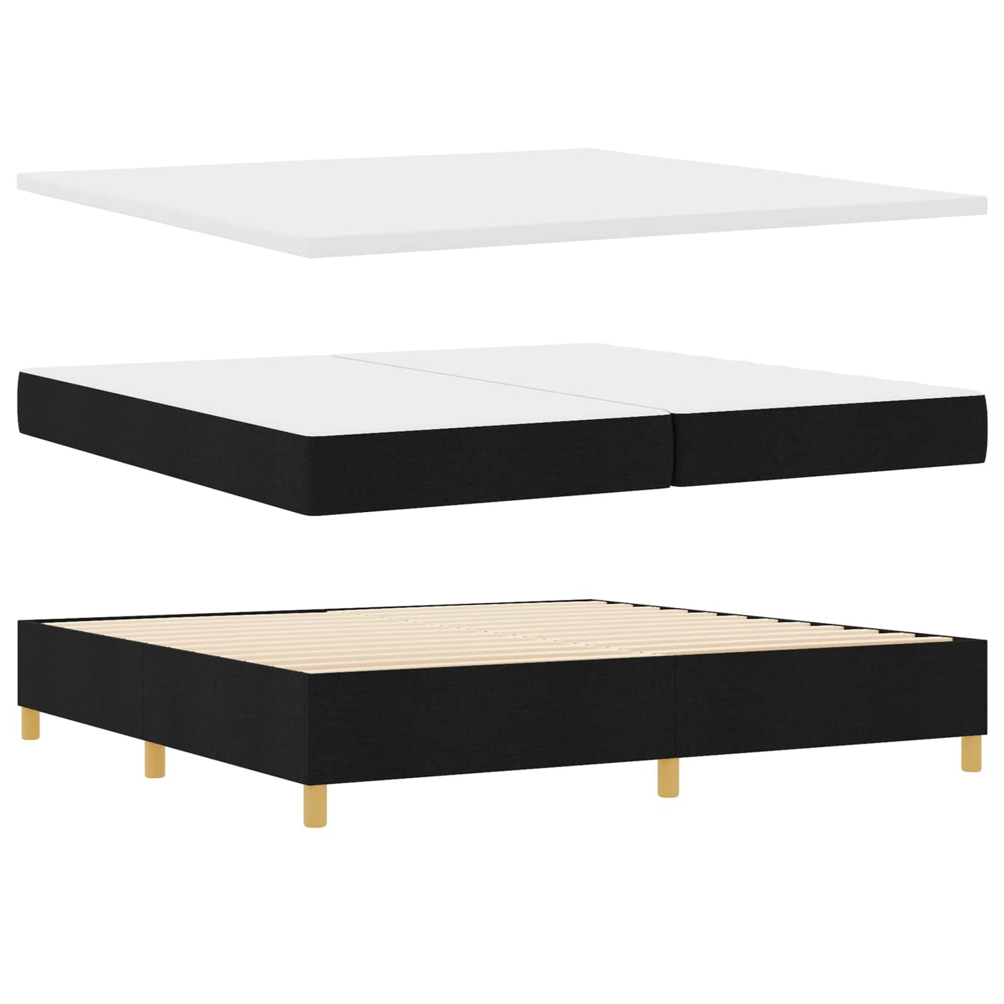 LED Box Spring Bed med hovedgærde Sort 200 x 200 cm Stof