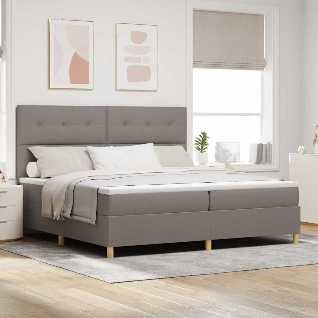 LED Box Spring Bed med hovedgærde Gråbrun 200 x 200 cm Stof