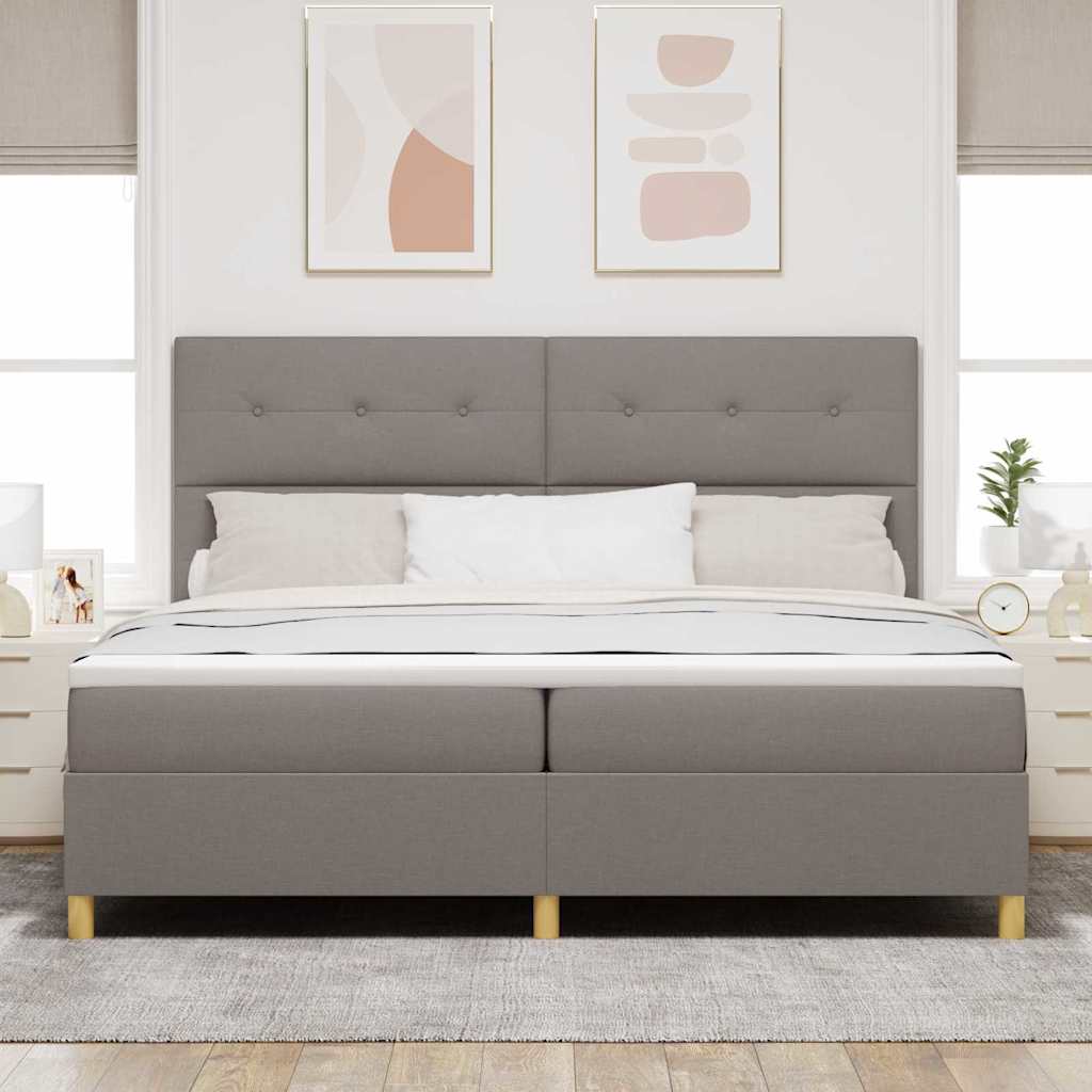 LED Box Spring Bed med hovedgærde Gråbrun 200 x 200 cm Stof