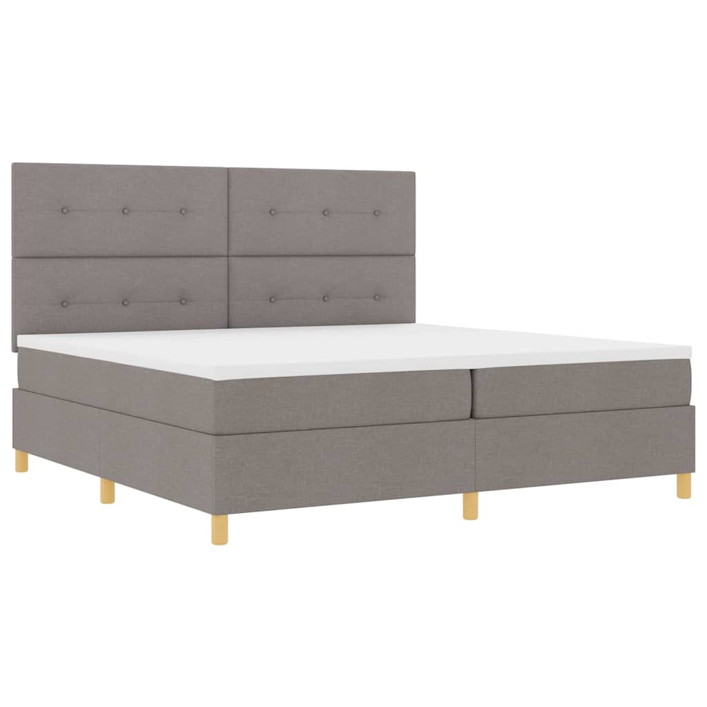 LED Box Spring Bed med hovedgærde Gråbrun 200 x 200 cm Stof