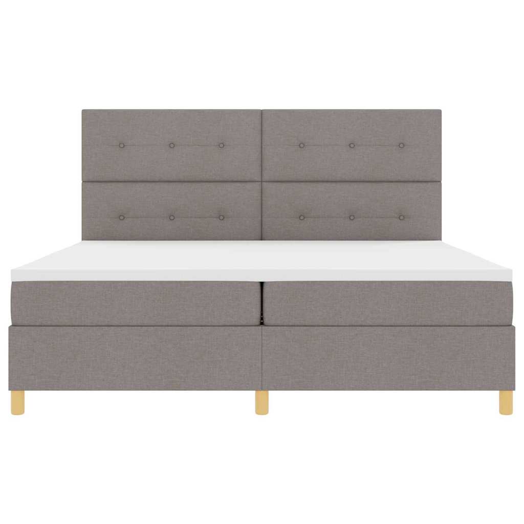 LED Box Spring Bed med hovedgærde Gråbrun 200 x 200 cm Stof