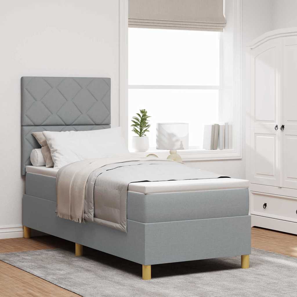 LED Box Spring Bed med hovedgærde Lysegrå 80 x 200 cm Stof
