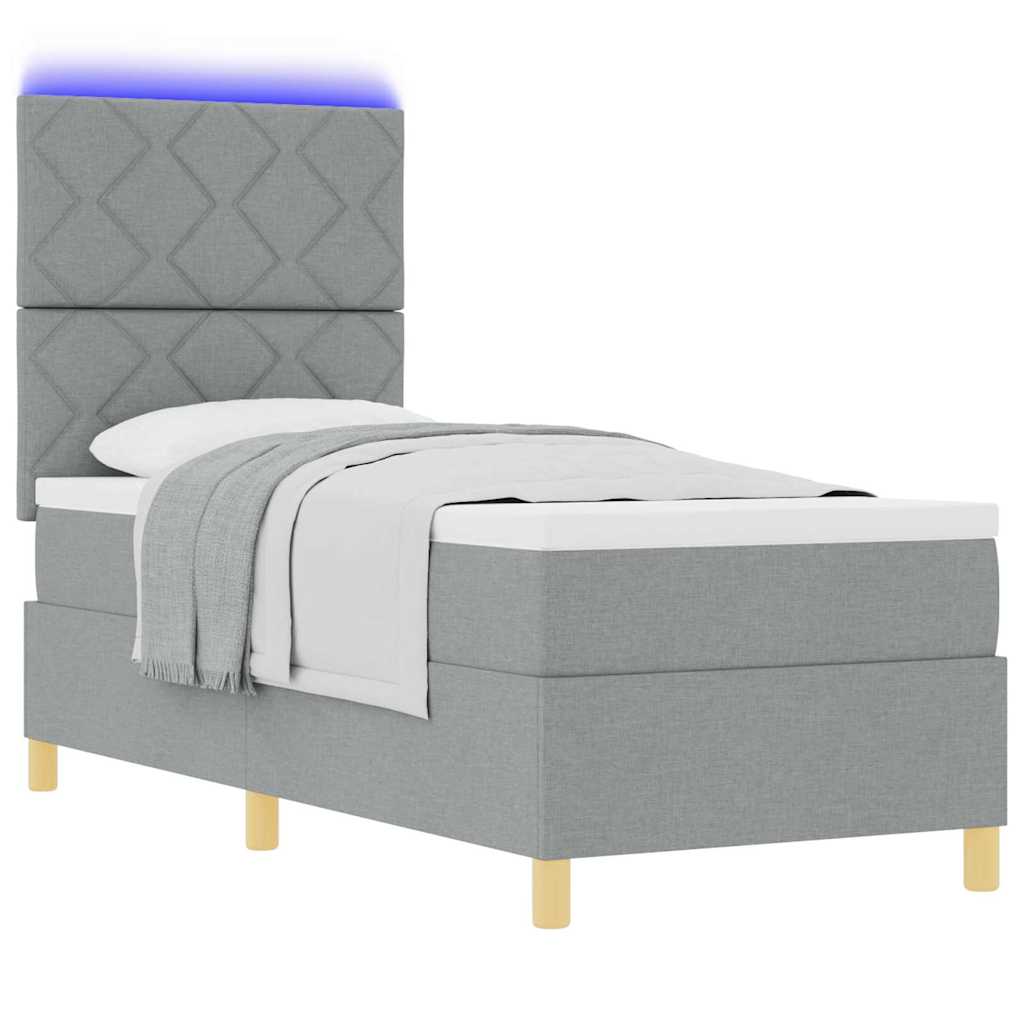 LED Box Spring Bed med hovedgærde Lysegrå 80 x 200 cm Stof